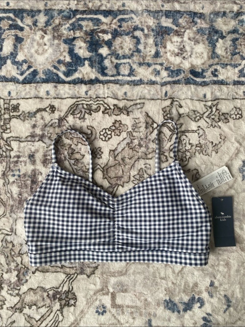 NWT abercrombie kids Navy and White Gingham Bikini Top 11/12